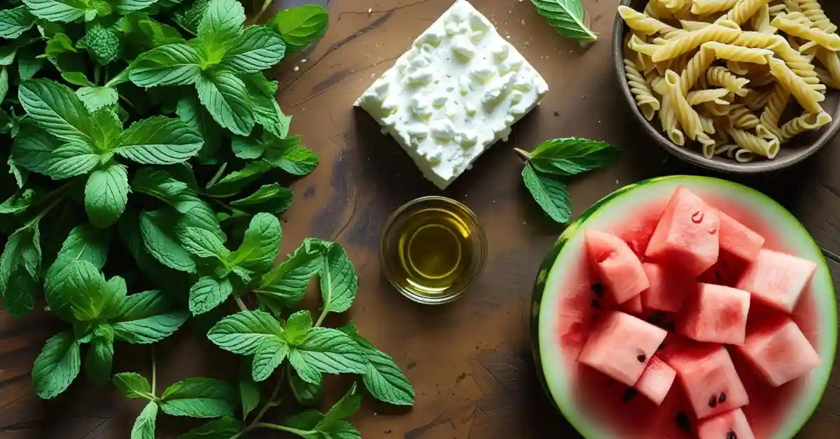 watermelon-feta-pasta-salad-ingredients Ingredients for watermelon-feta pasta salad