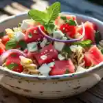 5 Reasons You’ll Fall in Love with Watermelon Feta Pasta Salad 2 Fresh watermelon-feta pasta salad close-up