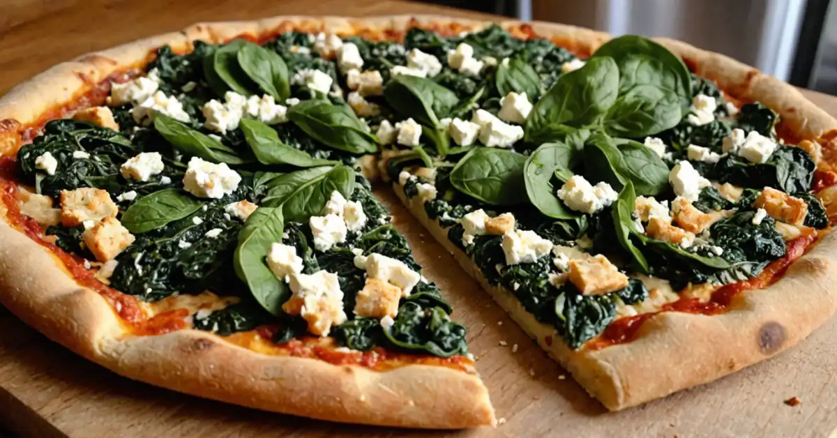 healthy-spinach-feta-pizza-slice healthy spinach and feta pizza slice with salad