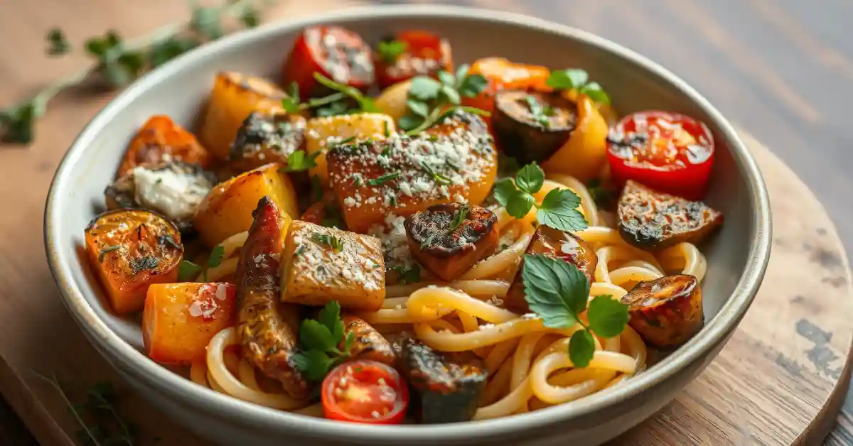 Mediterranean-Dinner-Recipes Mediterranean Roasted Vegetable Pasta Dish