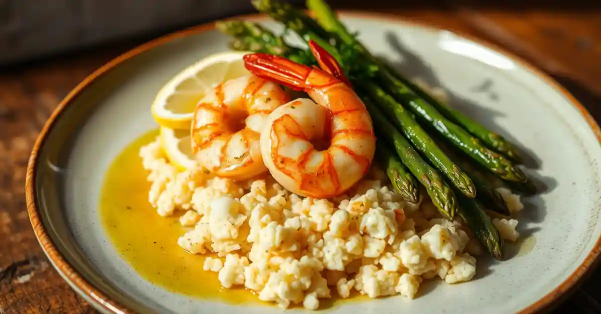 Untitled design (50) Gluten free Mediterranean lemon shrimp with asparagus and cauliflower rice