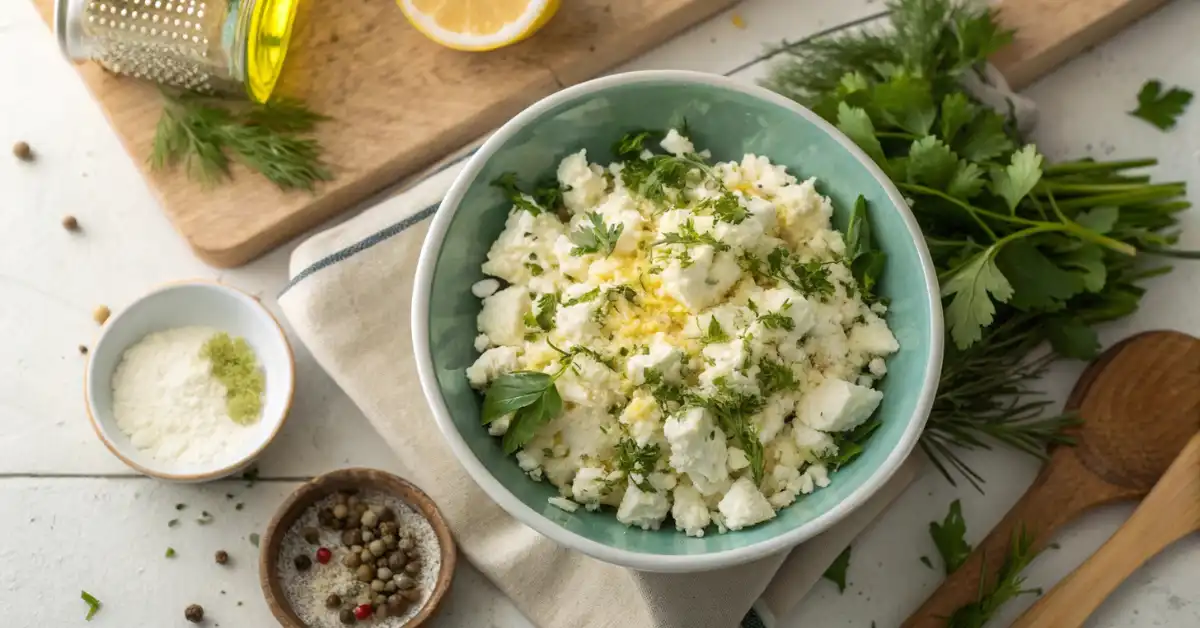 feta-herb-mix-pesto feta cheese with lemon and herbs for pesto