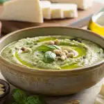 Feta Pesto – A Creamy Twist on the Classic Mediterranean Sauce 2 creamy feta pesto in rustic bowl with basil and pine nuts