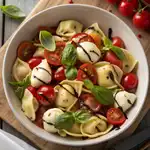 caprese pasta salad tortellini with fresh basil and tomatoes