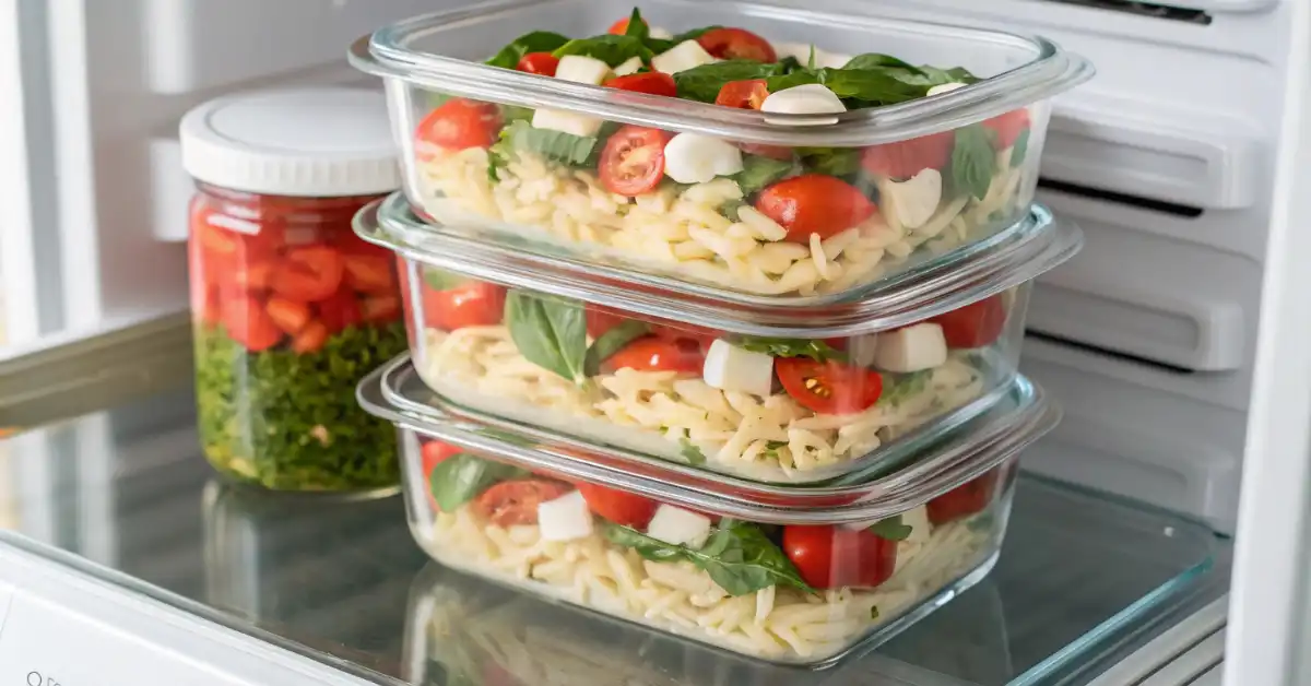 caprese-orzo-meal-prep Caprese pasta salad orzo meal prep containers