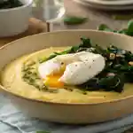 Polenta with Eggs and Greens: The Perfect Mediterranean Comfort Dish 2 Polenta with Eggs and Greens topped with poached egg and kale