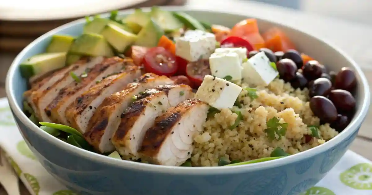 enlightened-mediterranean-chicken-bowl Enlightened Mediterranean chicken bowl close-up