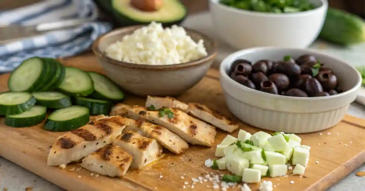 ingredients-enlightened-mediterranean Ingredients for enlightened Mediterranean chicken bowl
