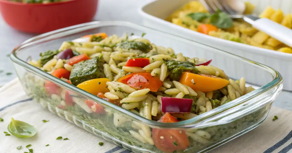 orzo-pesto-pasta-salad-healthy Orzo Pesto Pasta Salad in Meal Prep Box