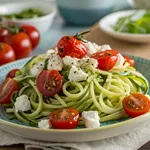 Zucchini Noodles with Cherry Tomatoes and Feta – A Flavor-Packed Recipe 2 Zucchini noodles with cherry tomatoes and feta served fresh