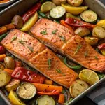 Roasted Vegetables Salmon: The Ultimate One-Pan Healthy Dinner 2 Roasted vegetables salmon on a sheet pan