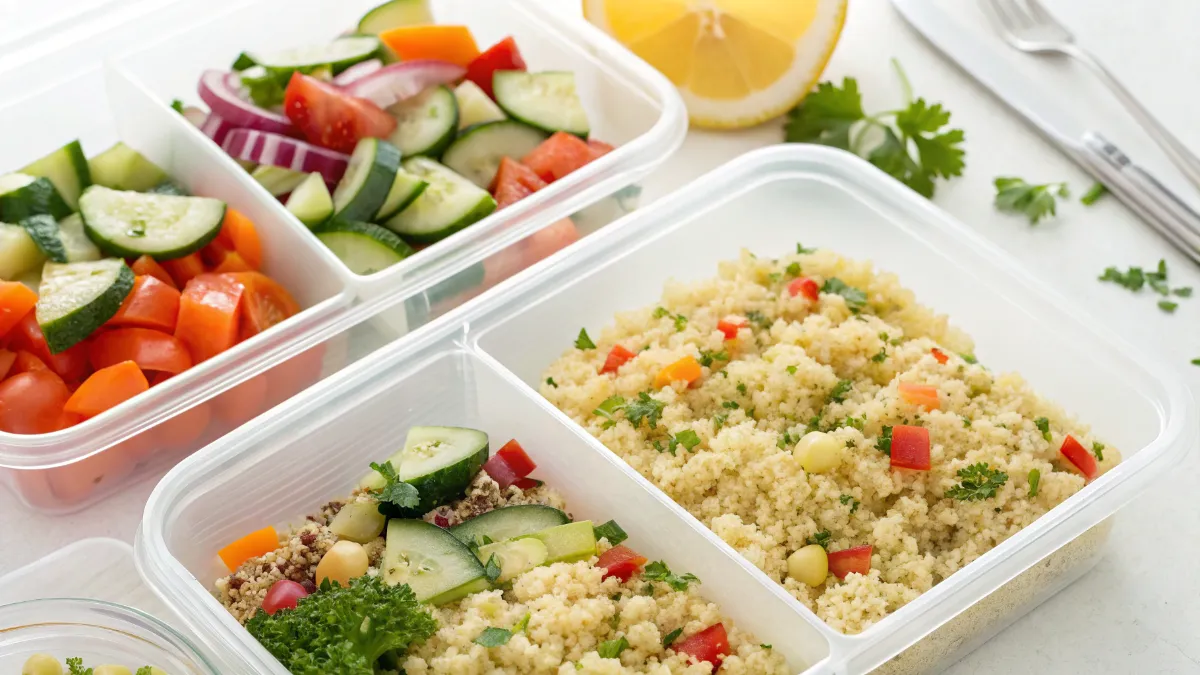 couscous-quinoa-salad-mealprep Couscous and quinoa salad meal prep bowls