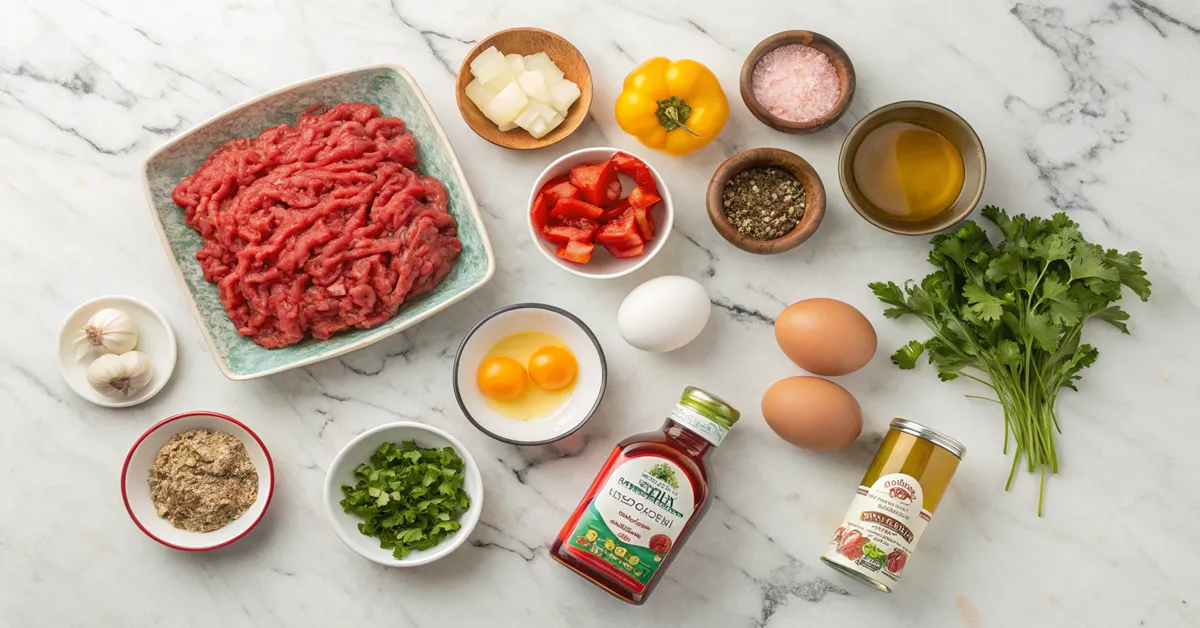 Lamb shakshuka ingredients laid out for cooking