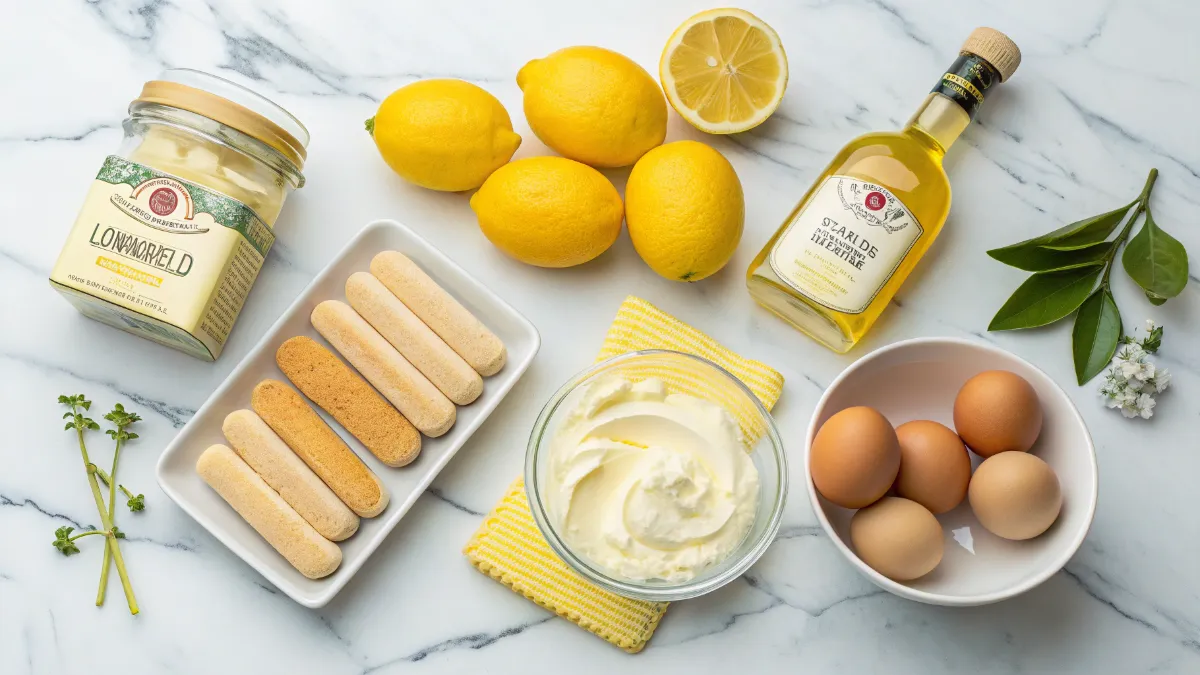 Fresh ingredients for homemade limoncello tiramisu recipe
