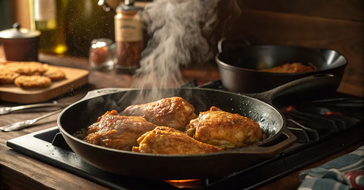 browning-greek-chicken-skillet Browning chicken for Greek lemon chicken recipe