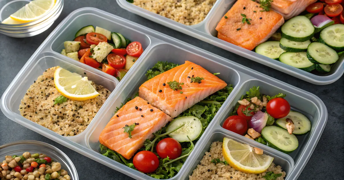mediterranean-salmon-bowl-meal-prep Mediterranean salmon bowl meal prep containers