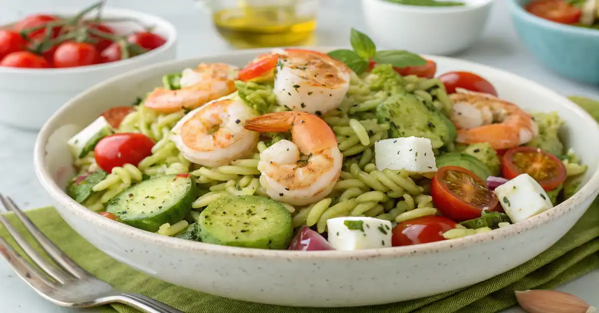 rzo-pesto-pasta-salad-with-shrimp Orzo Pesto Pasta Salad with Lemon Garlic Shrimp