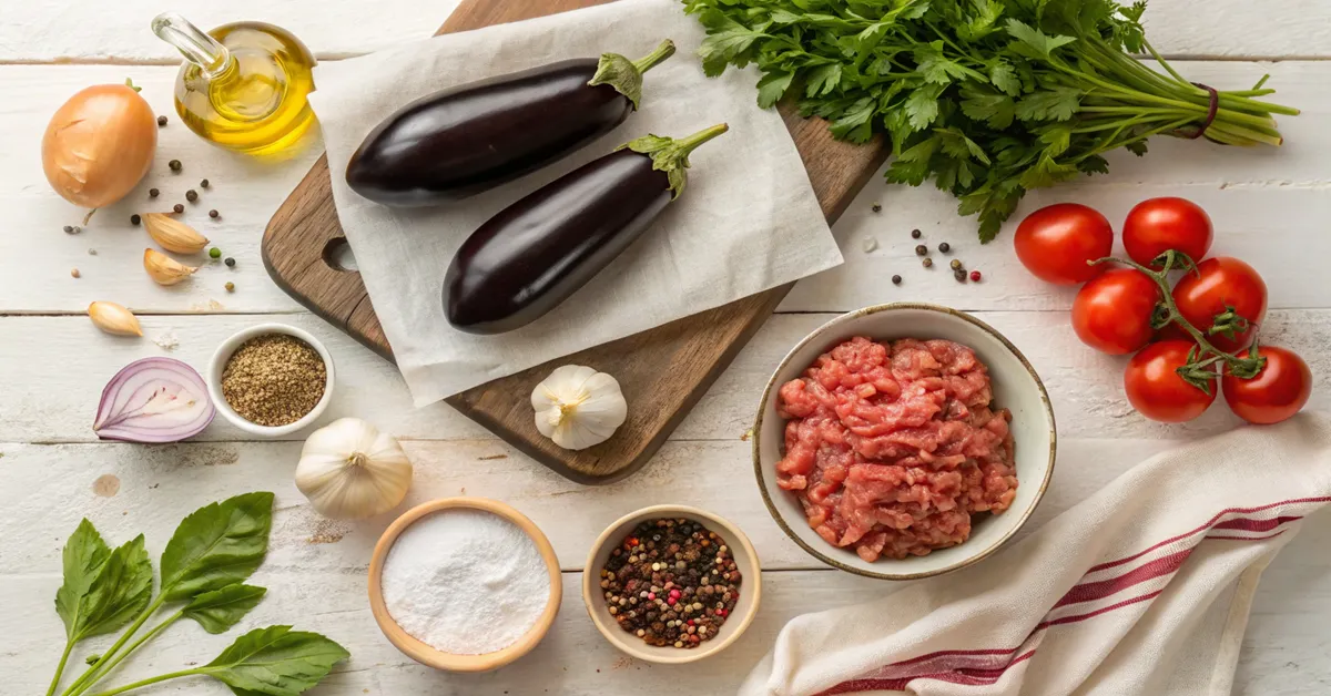 preparing-stuffed-eggplant-recipe Preparing stuffed eggplant recipe with Mediterranean ingredients