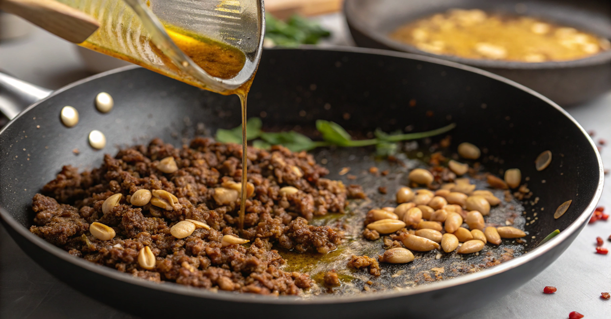 Cooking spiced ground meat for hummus basar recipe
