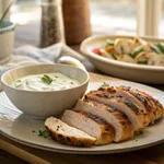 Easy chicken and tzatziki recipe served on everyday plates at home