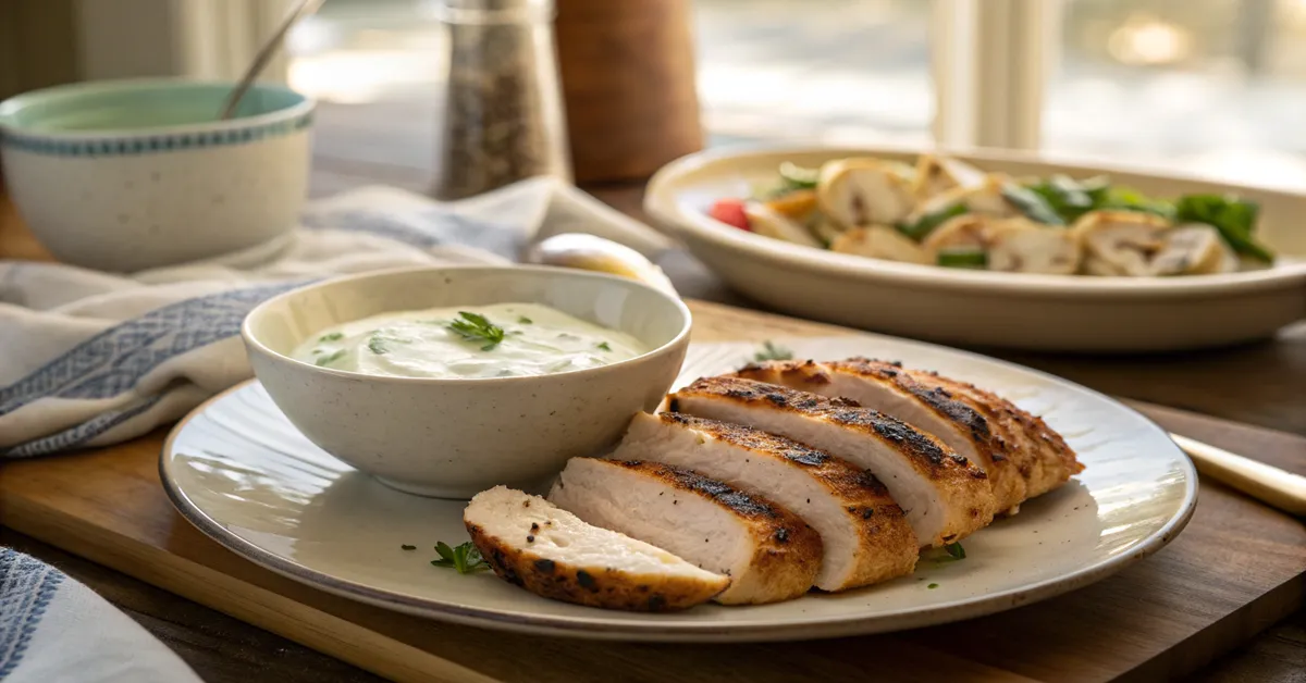 Easy chicken and tzatziki recipe served on everyday plates at home