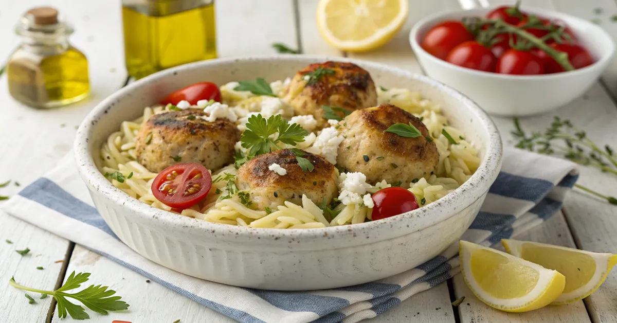Greek Chicken Meatballs with Lemon Orzo Recipe: Amazing 30-Minute Mediterranean Meal