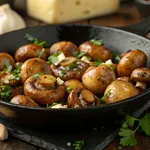 5 Secrets to Perfect Chili's Garlic Butter Mushrooms at Home 2 Chili's garlic butter mushrooms recipe in cast iron skillet with fresh parsley