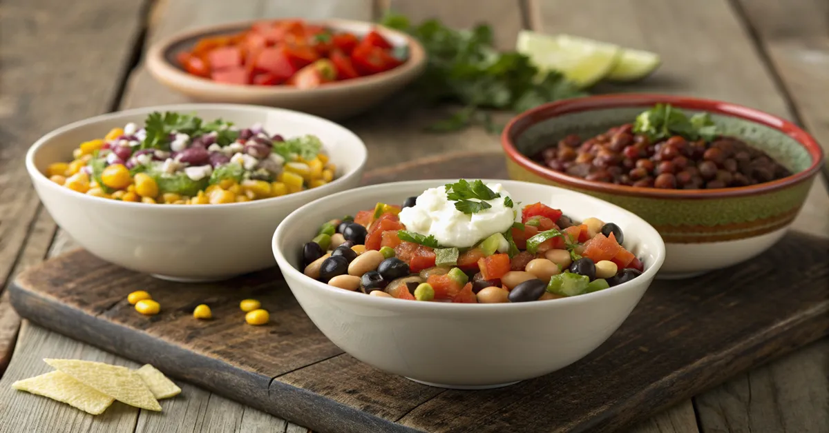 Three easy cowboy caviar recipe variations in bowls