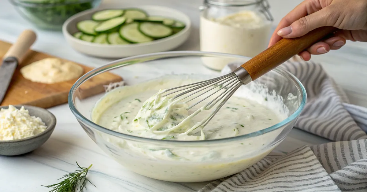 Making homemade tzatziki sauce for Mediterranean chicken bowl