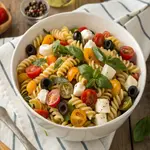 5 Secrets: Perfect Pasta Salad With Olive Garden Dressing 2 create a realistic overhead shot of a large white Copie