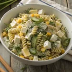 5 Secrets to Perfect Dill Pickle Pasta Salad That'll Change Your Summer Forever 2 Creamy dill pickle pasta salad in white bowl with visible pickle pieces and cheese cubes