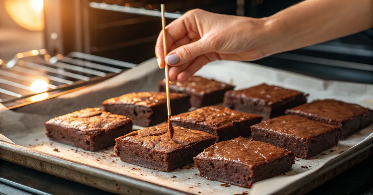 sweet-potato-brownies-doneness-test Testing sweet potato brownies for perfect doneness with toothpick test