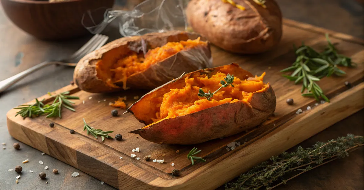 home 5 Perfect sweet potatoes in air fryer with crispy skin and fluffy orange interior