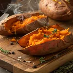 5 Secrets to Perfect Sweet Potatoes in Air Fryer (So Good!) 2 Perfect sweet potatoes in air fryer with crispy skin and fluffy orange interior