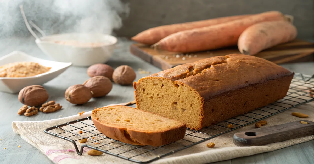moist-sweet-potato-bread-loaf Incredible moist sweet potato bread on a cooling rack