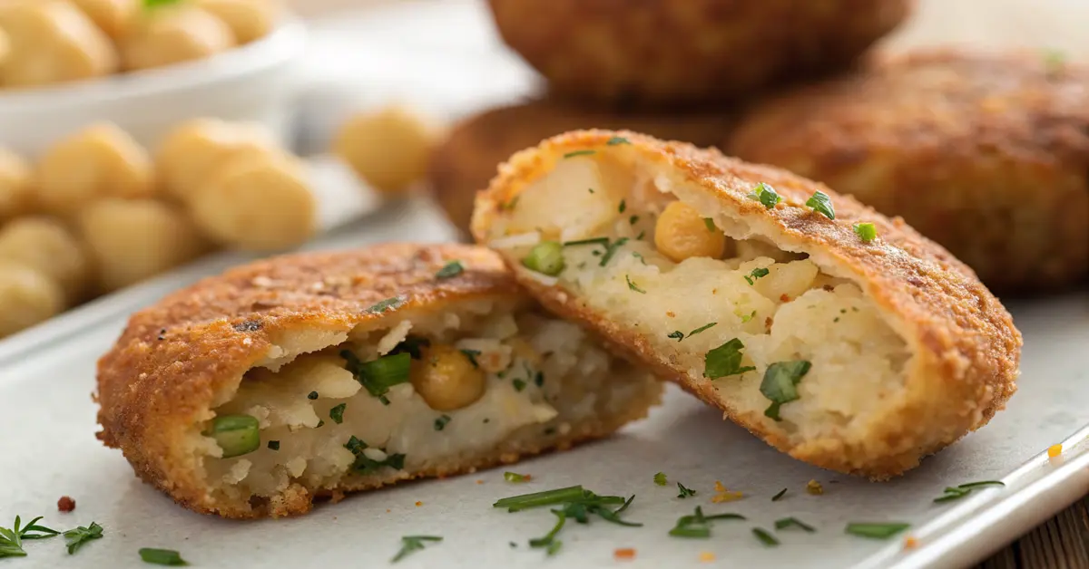 Close-up golden brown zucchini chickpea fritters showing crispy texture
