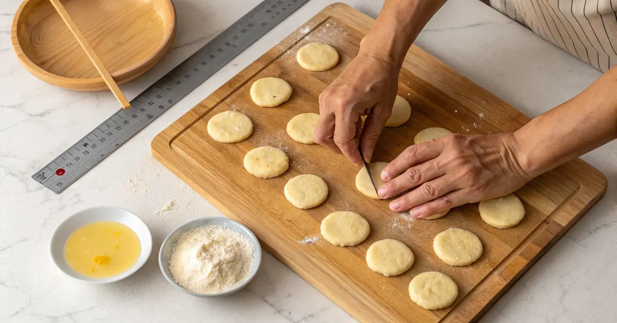 Hands forming uniform zucchini chickpea fritter patties