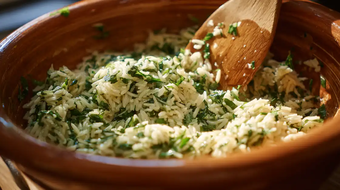 Herbed rice filling for gemista stuffed peppers with fresh mint parsley and dill