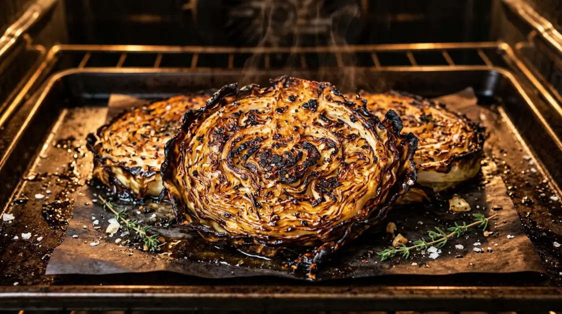 charred-cabbage-steaks-golden-brown Charred cabbage steaks with deep golden brown caramelization