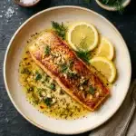 Lemon Garlic Butter Salmon: Never Dry Again – 6 Tips 2 Flaky lemon garlic salmon fillet in glossy butter sauce with fresh dill garnish