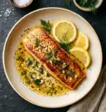 Lemon Garlic Butter Salmon (15 Minutes, Serves 4) 1 Flaky lemon garlic salmon fillet in glossy butter sauce with fresh dill garnish
