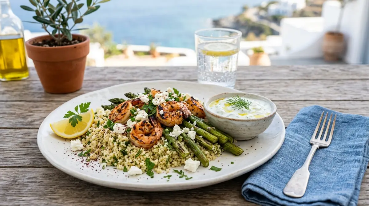 plated-sheet-pan-shrimp-couscous-elegant-serving plated-sheet-pan-shrimp-couscous-elegant-serving