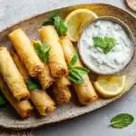 Turkish Sigara Böreği with Feta: 4 Stunningly Crispy Tips 2 Crispy Turkish sigara böreği with feta served on a rustic platter with lemon