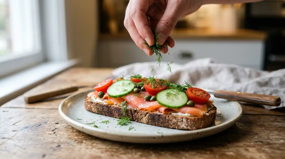 smoked-salmon-toast-capers-cucumber-toppings Topping smoked salmon Mediterranean toast with capers, cucumber, tomatoes, and fresh dill