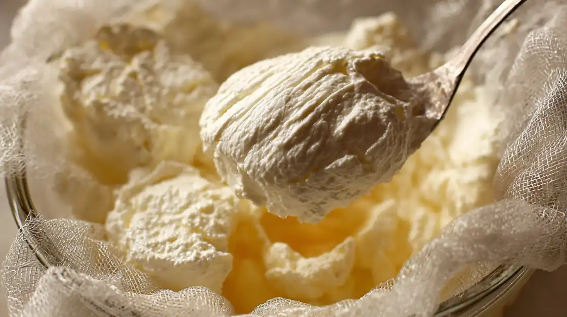 strained-labneh-thick-creamy Thick, creamy homemade labneh after straining overnight for labneh with za’atar & olive oil recipe