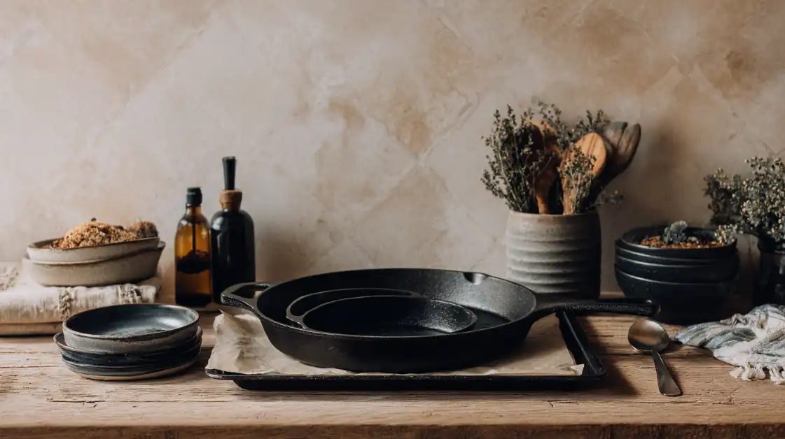 Sheet pan and skillet setup for making Mediterranean stuffed mushrooms