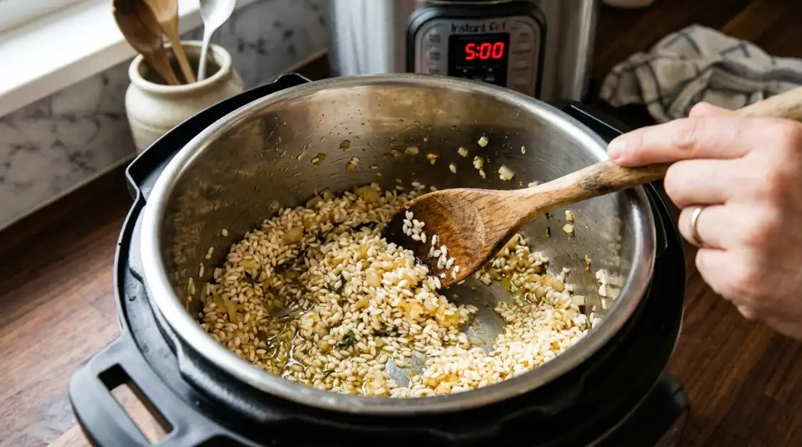 toasting-arborio-rice-instant-pot Toasting Arborio rice in Instant Pot for creamy risotto