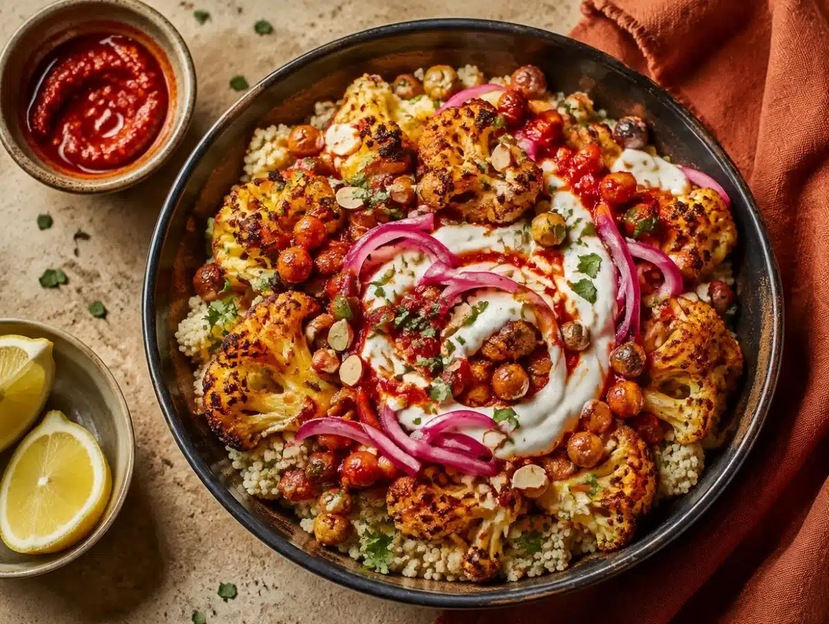 3091 harissa chickpea and roasted cauliflower bowl