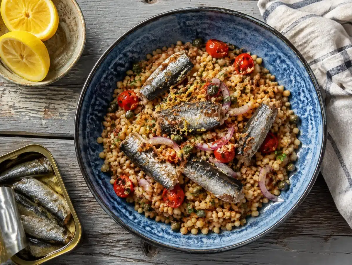 3102 sardine and lemon fregola bowl