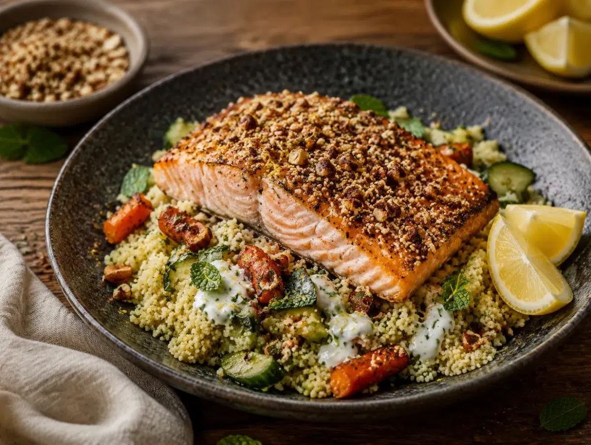 3117 dukkah crusted salmon couscous bowl